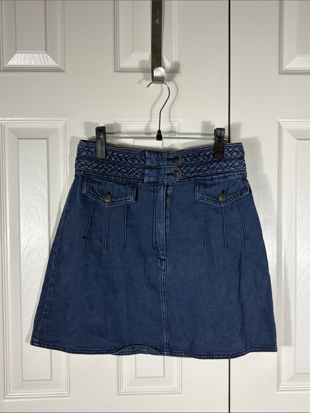 Free People Dark Blue Braided Waist Denim Mini Skirt
